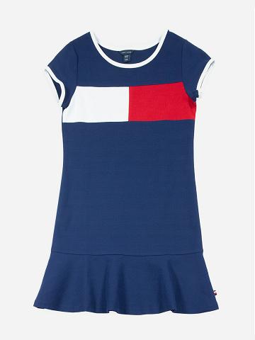 Lány Tommy Hilfiger Flag Dresses Sötétkék | HU 1739AHK